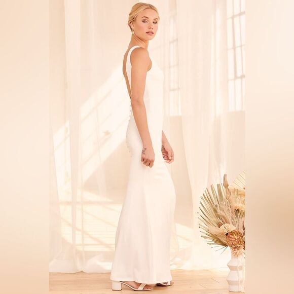 Lulus Into Your Heart White Button Back Mermaid Maxi Dress - Picture 2 of 12